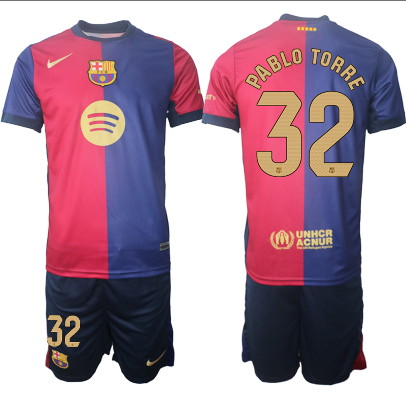 Men 2024-2025 Club Barcelona home Red blue 32 Soccer Jersey